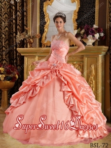 Ball Gowns In Watermelon With Pick-ups and Tulle Beading For Sweet 16