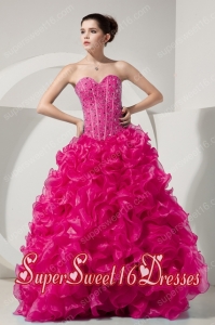 Beading A-line Sweetheart Organza Pretty Quinceanera Dresses in Hot Pink