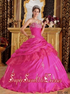Beautiful Hot Pink Ball Gown Sweetheart Floor-length Taffeta Beading Sweet 16 Ball Gowns
