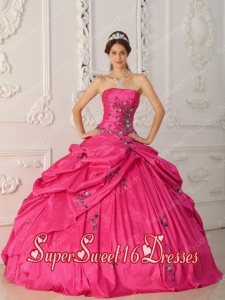Coral Red Ball Gown Strapless Floor-length Taffeta Appliques Simple Sweet Sixteen Dresses