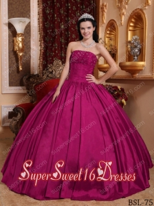 Fuchsia Ball Gown Strapless Floor-length Taffeta Beading Simple Sweet Sixteen Dresses