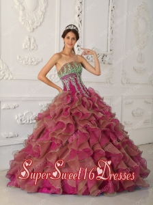 Fuchsia Ball Gown Strapless With Organza Beading and Appliques For Sweet 16 Ball Gowns