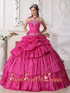 Hot Pink Sweetheart Taffeta Beading and Ruch Detachable Pretty Quinceanera Dresses