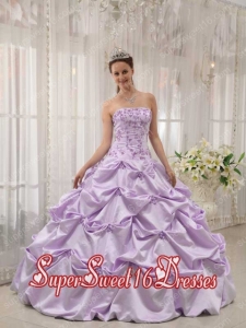 Lavender Ball Gown Strapless Floor-length Taffeta Appliques Sweet Sixteen Dresses Simple