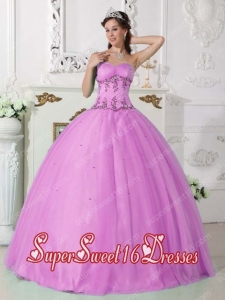 Lavender Ball Gown Sweetheart Floor-length Tulle and Taffeta Beading Simple Sweet Sixteen Dresses