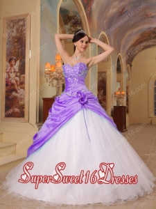 Lilac and White A-Line Sweetheart Beading Tulle and Taffeta Popular Sweet 16 Dresses
