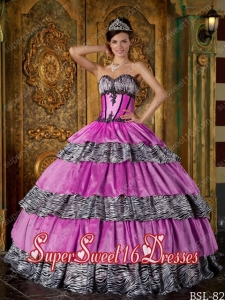 Luxurious Ball Gown In Multi-colour Sweetheart With Zebra Ruffles For Sweet 16