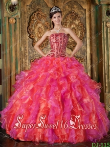 Multi-Color Ball Gown Strapless With Organza Beading and Ruffles For Sweet 16