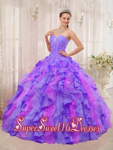 Multi-colored Ball Gown Sweetheart Floor-length Organza Appliques Simple Sweet Sixteen Dresses