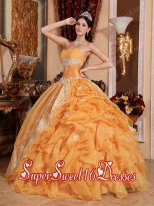 Orange Ball Gown Sweetheart Organza Beading Sweet Sixteen Dresses Simple