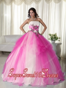 Pretty Hot Pink Ball Gown Strapless Tulle Beading Quinceanera Dresses