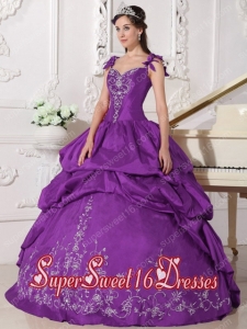 Purple Ball Gown Simple Straps Floor-length Taffeta Embroidery Sweet Sixteen Dresses