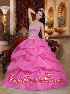 Rose Pink Ball Gown Sweetheart With Floor-length Organza Beading Sweet 16 Ball Gowns