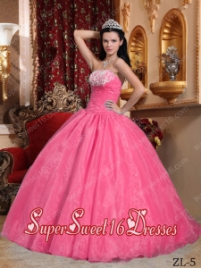 Simple Watermelon Ball Gown Strapless Floor-length Organza Appliques Sweet Sixteen Dresses
