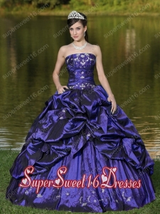 Taffeta Appliques Custom Size Strapless Sweet Fifteen Dress Beaded Decorate in Purple with Appliques