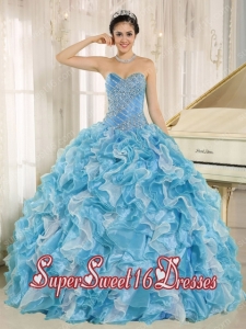 Teal Beading and Ruffles Decotate For Pretty Quinceanera Dresses