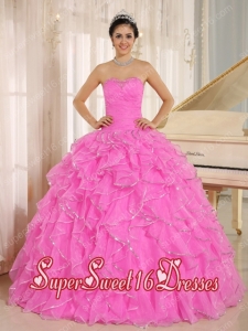 2013 Sweetheart Ruffles and Beading Organza Sweet Fifteen Dress in Pink