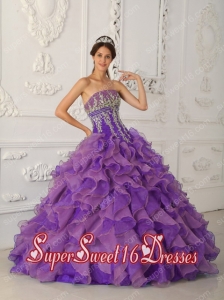A-line Beading and Appliques Strapless Organza Sweet Fifteen Dress in Multi-colour