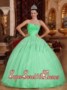 Apple Green Ball Gown Sweetheart Floor-length Tulle Beading Simple Sweet Sixteen Dresses