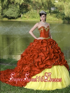 Appliques and Pick-ups Red Brush Train Exquisite Style For 2013 Simple Sweet Sixteen Dresses