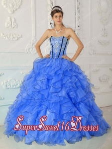 Ball Gown In Blue Strapless With Floor-length Organza Appliques Sweet 16 Ball Gowns