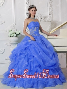 Beautiful Blue Ball Gown Strapless With Floor-length Organza Beading Sweet 16 Ball Gowns