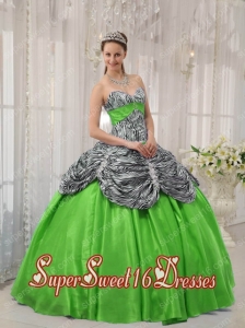 Beautiful Spring Green Ball Gown Sweetheart Floor-length Taffeta and Zebra or Leopard Ruffles For Sweet 16 Ball Gowns