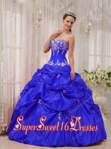 Blue Ball Gown Simple Sweetheart Floor-length Taffeta Appliques Sweet Sixteen Dresses