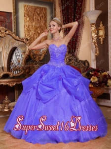 Blue Ball Gown Sweetheart Simple Floor-length Taffeta and Organza Appliques Sweet Sixteen Dresses