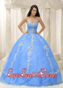 Blue Sweetheart Appliques and Beaded Decorate For 2013Simple Sweet Sixteen Dresses