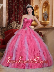 Coral Red Ball Gown Sweetheart With Floor-length Tulle Beading Sweet 16 Ball Gowns