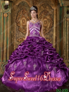 Eggplant Purple Ball Gown Spaghetti Straps Taffeta Beading Sweet Fifteen Dress