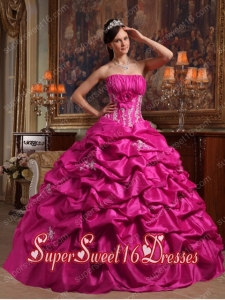 Fuchsia Ball Gown Strapless With Floor-length Appliques Taffeta Sweet 16 Ball Gowns