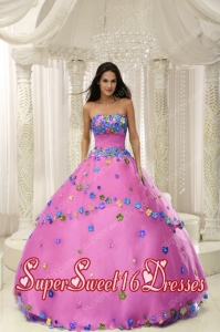Hot Pink Ball Gown 2013 Simple Sweet Sixteen Dresses For Custom Made Appliques Decorate Bodice