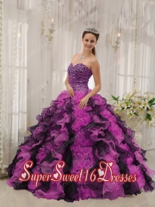 Multi-colore Organza Beading Ball Gown Sweetheart Ruffles Sweet Fifteen Dress