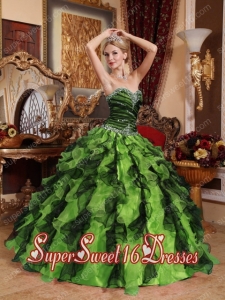 Olive Green and Black Sweetheart Floor-length Beading and Ruffles Simple Sweet Sixteen Dresses