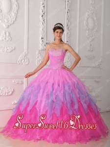 Organza Multi-colour Sweetheart Beading and Ruching Sweet Fifteen Dress with Appliques