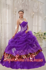 Purple Ball Gown Sweetheart With Floor-length Organza and Zebra And Leopard Appliques Sweet 16 Ball Gowns