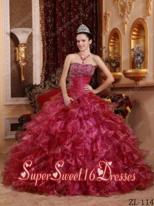 Red Ball Gown Strapless Floor-length Organza Beading Simple Sweet Sixteen Dresses