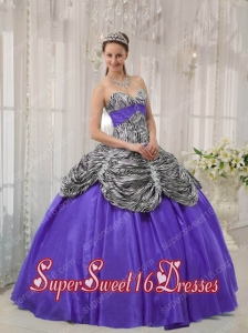 Sweetheart Taffeta and Zebra Sweet Fifteen Dress in Purple with Ruching