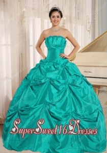 Turquoise Ball Gown Sweet Sixteen Dresses With Pick-ups For Custom Made Simple Taffeta