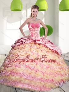2015 Brand New 15th Birthday Party Dresses with Ruffled Layers and Appliques