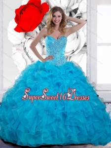 2015 Inexpensive Beading and Ruffles Sweetheart 15th Birthday Party Dresses in Teal