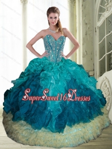 2015 Popular Beading and Ruffles Sweetheart 15th Birthday Party Dresses in Multi Color