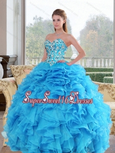 2015 Pretty Sweetheart Baby Blue Sweet 15 Dresses with Beading and Ruffles