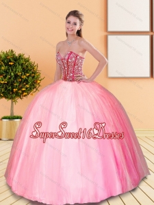 2015 Remarkable Beading Sweetheart 15th Birthday Party Dresses in Rose Pink