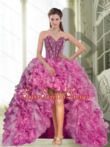 Dynamic High Low Beading and Ruffles 2015 Dress for 2015 Dama Dresses