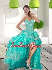 Fashionable Beading and Ruffled Layers High Low Dama Dresses for 2015