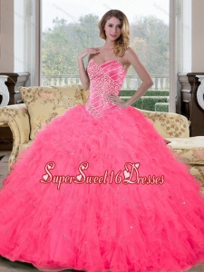 Inexpensive Sweetheart Beading and Ruffles 15th Birthday Party Dresses for 2015