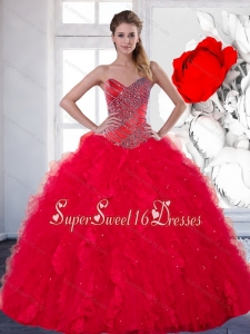 2015 Sweetheart Red Quinceanera Dress with Beading and Ruffles